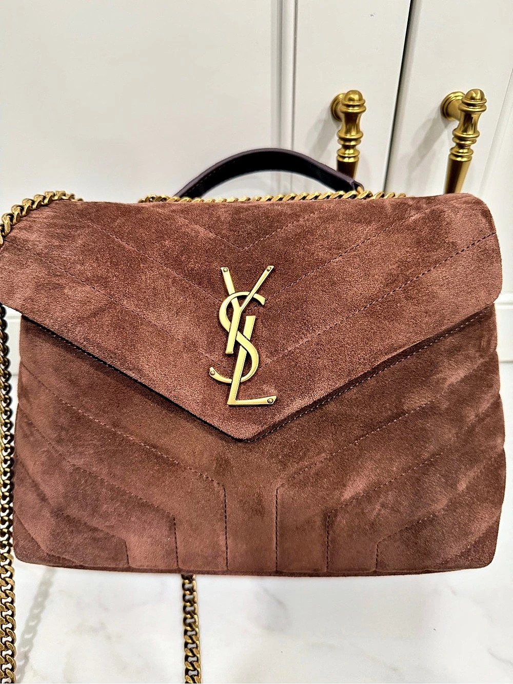 Designer brown suede loulou bag